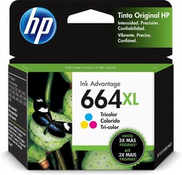 [F6V30AL] Cartucho HP 664XL Alto Rendimiento Tricolor, 330 Páginas